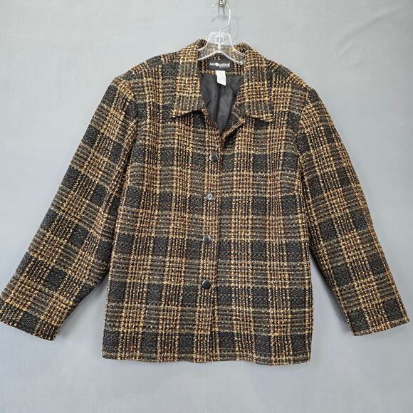 Sag Harbor Brown Jacket Preppy Plaid Long Sleeves Button Up Womens Size 24W Coat - Picture 2 of 11